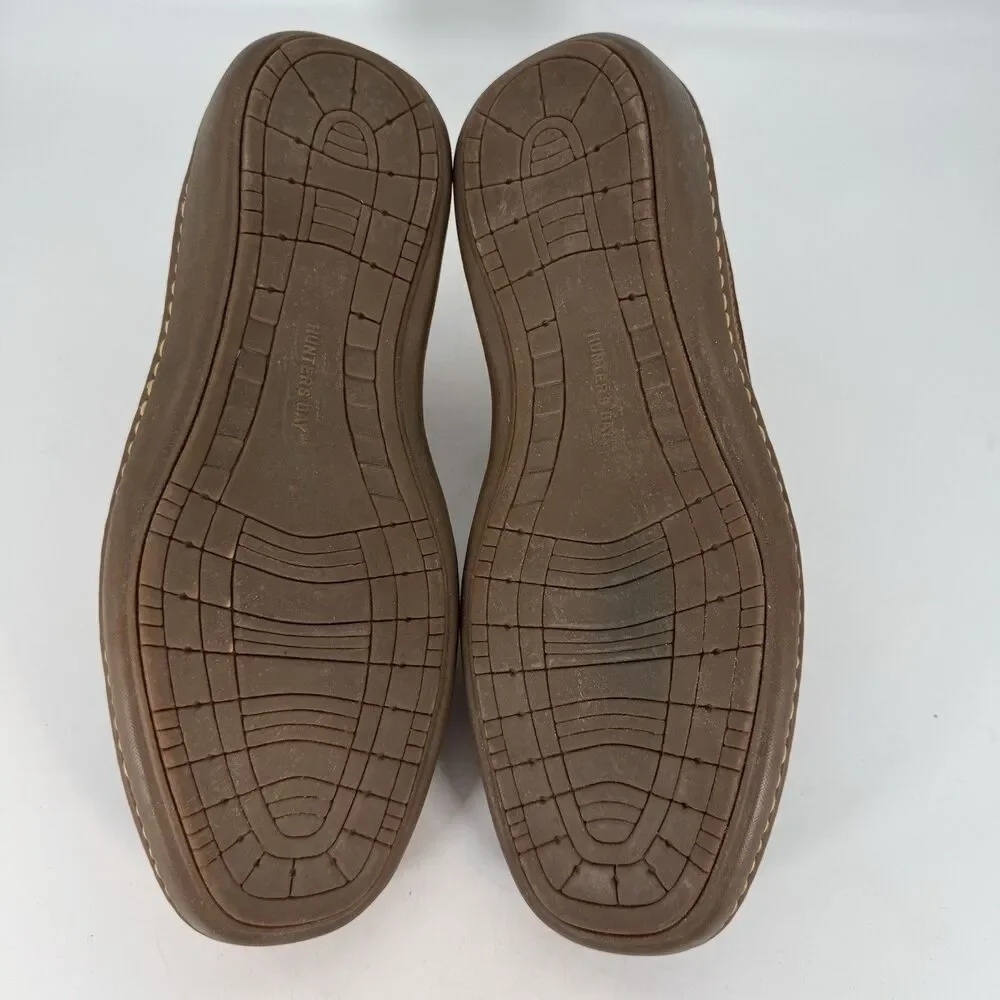 Hunter's Bay Leather Deck Shoe Men's 10.5 Brown Lace up Slip Resistant Boat Shoe